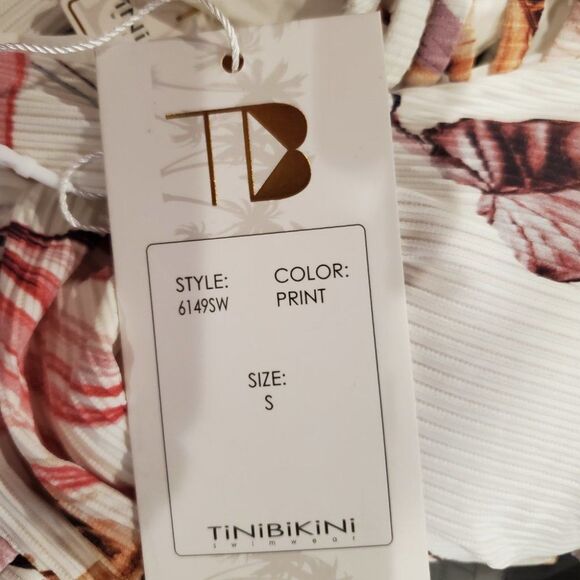 TiniBikini floral white textured strappy high waisted Women's 2 piece Bi… - Picture 7 of 10